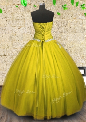 Appliques and Ruching Quince Ball Gowns Yellow Lace Up Sleeveless Floor Length