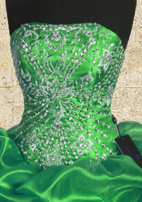 Custom Made Green Lace Up Strapless Beading and Embroidery Vestidos de Quinceanera Organza Sleeveless