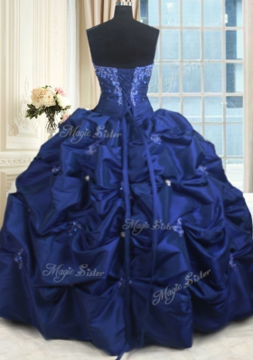 Custom Made Navy Blue Sweetheart Neckline Appliques and Pick Ups Sweet 16 Quinceanera Dress Sleeveless Lace Up