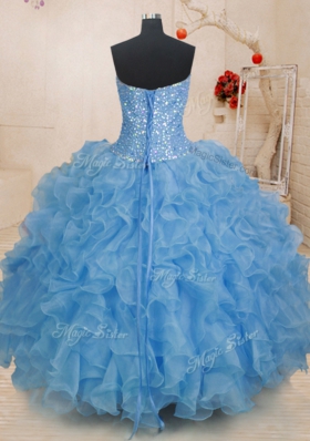 Customized Sweetheart Sleeveless Lace Up 15th Birthday Dress Blue Organza