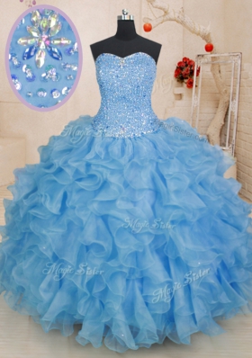 Customized Sweetheart Sleeveless Lace Up 15th Birthday Dress Blue Organza