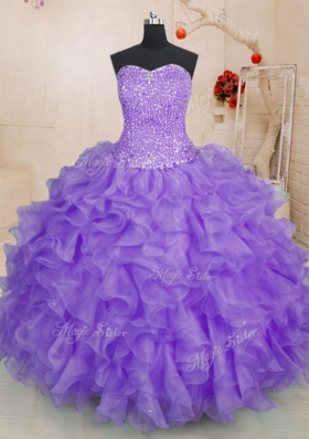 Enchanting Floor Length Lavender Sweet 16 Dress Sweetheart Sleeveless Lace Up