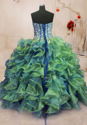 Enchanting Multi-color Vestidos de Quinceanera Military Ball and Sweet 16 and Quinceanera and For with Beading and Ruffles Sweetheart Sleeveless Lace Up
