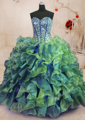 Enchanting Multi-color Vestidos de Quinceanera Military Ball and Sweet 16 and Quinceanera and For with Beading and Ruffles Sweetheart Sleeveless Lace Up
