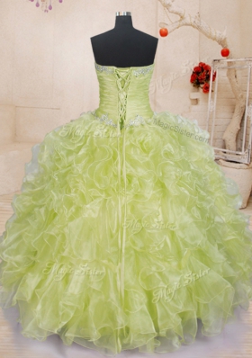 Fabulous Yellow Green Sleeveless Organza Lace Up Vestidos de Quinceanera for Military Ball and Sweet 16 and Quinceanera
