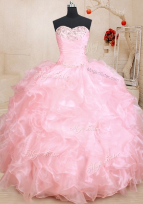 Floor Length Baby Pink Quinceanera Gowns Sweetheart Sleeveless Lace Up
