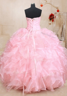 Floor Length Baby Pink Quinceanera Gowns Sweetheart Sleeveless Lace Up