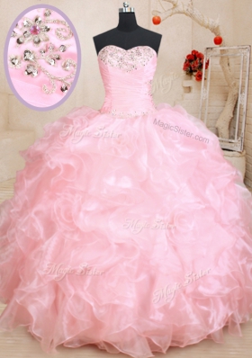 Floor Length Baby Pink Quinceanera Gowns Sweetheart Sleeveless Lace Up
