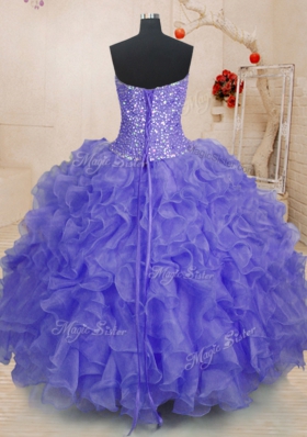 Great Ball Gowns Sweet 16 Dress Lavender Sweetheart Organza Sleeveless Floor Length Lace Up