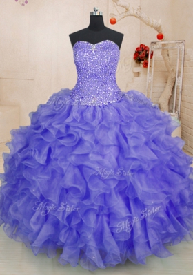 Great Ball Gowns Sweet 16 Dress Lavender Sweetheart Organza Sleeveless Floor Length Lace Up