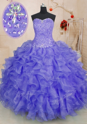 Great Ball Gowns Sweet 16 Dress Lavender Sweetheart Organza Sleeveless Floor Length Lace Up