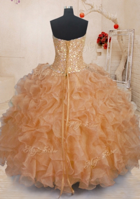 Lovely Floor Length Ball Gowns Sleeveless Orange Quinceanera Gown Lace Up