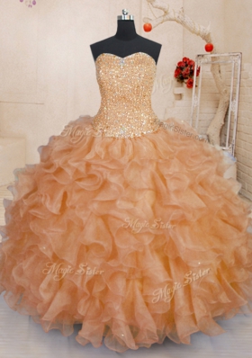 Lovely Floor Length Ball Gowns Sleeveless Orange Quinceanera Gown Lace Up