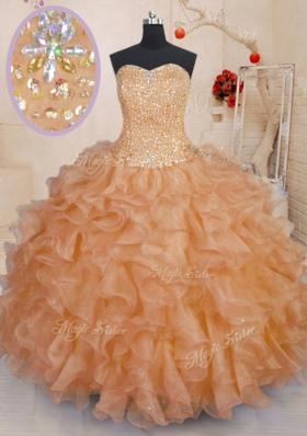 Lovely Floor Length Ball Gowns Sleeveless Orange Quinceanera Gown Lace Up