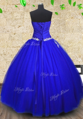 Lovely Floor Length Royal Blue Sweet 16 Quinceanera Dress Tulle Sleeveless Appliques and Ruching