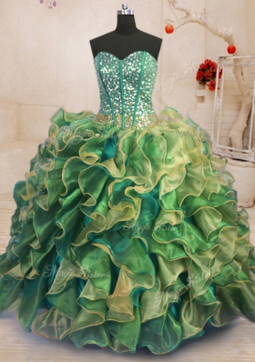 Modern Multi-color Sleeveless Beading and Ruffles Floor Length Sweet 16 Quinceanera Dress