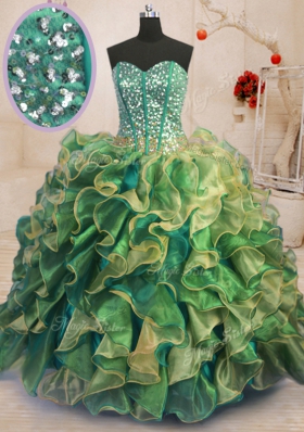 Modern Multi-color Sleeveless Beading and Ruffles Floor Length Sweet 16 Quinceanera Dress
