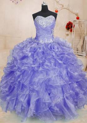 Pretty Long Sleeves Beading and Ruffles Lace Up Quince Ball Gowns