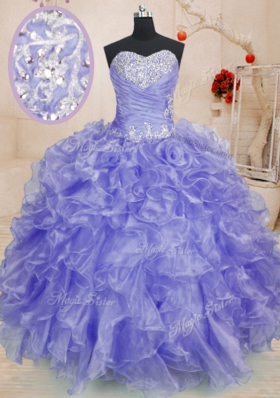 Pretty Long Sleeves Beading and Ruffles Lace Up Quince Ball Gowns