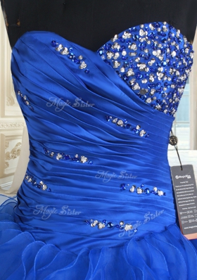 Royal Blue Sweetheart Lace Up Beading and Ruffles Quinceanera Dresses Sleeveless