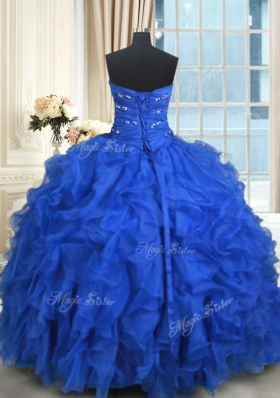 Royal Blue Sweetheart Lace Up Beading and Ruffles Quinceanera Dresses Sleeveless