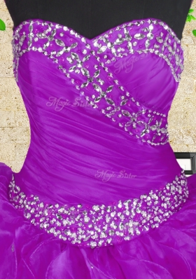 Simple Halter Top Purple Sleeveless Beading and Ruffles and Ruching Floor Length 15th Birthday Dress