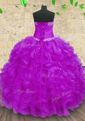 Simple Halter Top Purple Sleeveless Beading and Ruffles and Ruching Floor Length 15th Birthday Dress