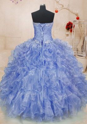 Simple Sleeveless Zipper Floor Length Beading and Ruffles 15th Birthday Dress