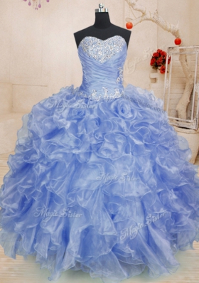 Simple Sleeveless Zipper Floor Length Beading and Ruffles 15th Birthday Dress