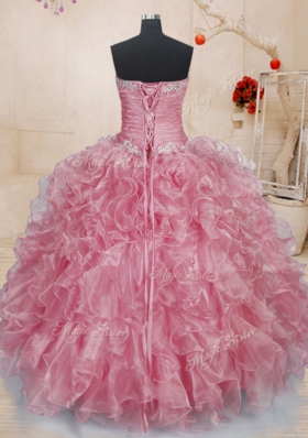 Sleeveless Lace Up Floor Length Beading and Ruffles Ball Gown Prom Dress