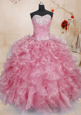 Sleeveless Lace Up Floor Length Beading and Ruffles Ball Gown Prom Dress