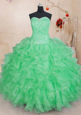 Sleeveless Lace Up Floor Length Beading and Ruffles Quince Ball Gowns