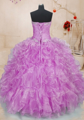 Smart Ball Gowns Sweet 16 Dresses Lilac Sweetheart Organza Sleeveless Floor Length Lace Up