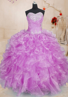 Smart Ball Gowns Sweet 16 Dresses Lilac Sweetheart Organza Sleeveless Floor Length Lace Up