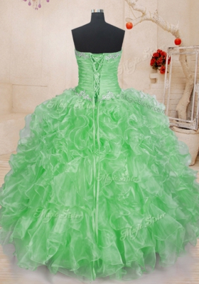 Smart Organza Lace Up Sweetheart Sleeveless Floor Length Quinceanera Gown Beading and Ruffles