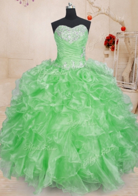 Smart Organza Lace Up Sweetheart Sleeveless Floor Length Quinceanera Gown Beading and Ruffles
