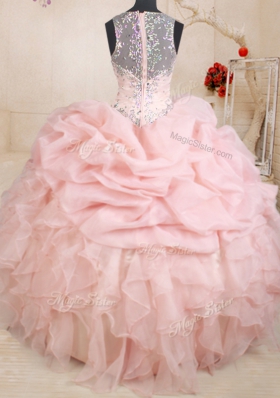 Straps Sleeveless Organza Quinceanera Gowns Beading and Ruffles and Pick Ups Zipper