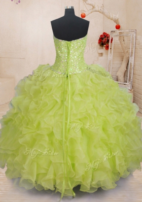 Sweetheart Sleeveless Organza Vestidos de Quinceanera Beading and Ruffles Lace Up