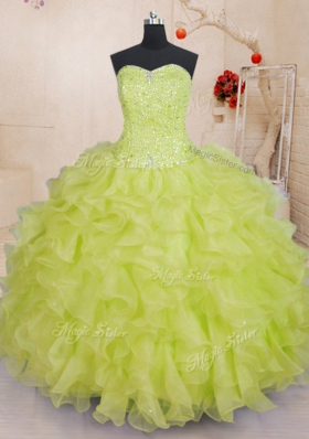 Sweetheart Sleeveless Organza Vestidos de Quinceanera Beading and Ruffles Lace Up