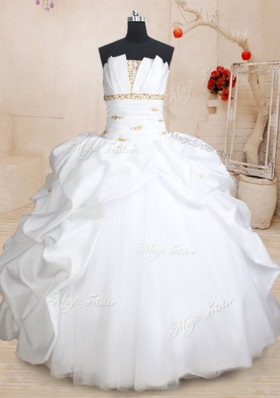 Three Piece Pick Ups Floor Length Ball Gowns Sleeveless White Sweet 16 Dress Lace Up