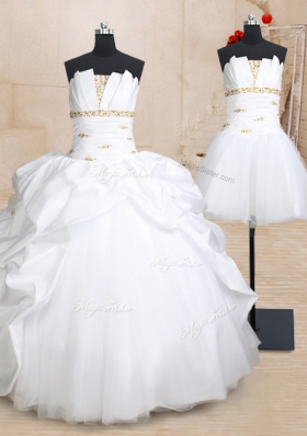 Three Piece Pick Ups Floor Length Ball Gowns Sleeveless White Sweet 16 Dress Lace Up