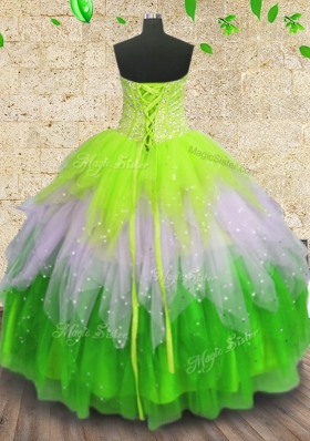 Tulle Sweetheart Sleeveless Lace Up Beading and Ruffles and Sequins Quinceanera Dresses in Multi-color