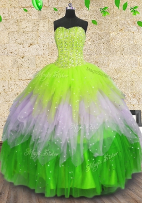 Tulle Sweetheart Sleeveless Lace Up Beading and Ruffles and Sequins Quinceanera Dresses in Multi-color