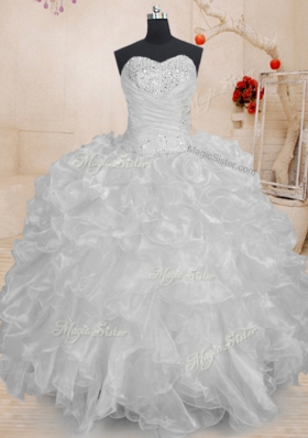 White Lace Up Sweet 16 Quinceanera Dress Beading and Ruffles Sleeveless Floor Length