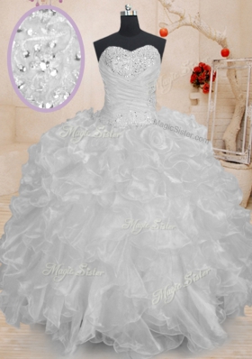 White Lace Up Sweet 16 Quinceanera Dress Beading and Ruffles Sleeveless Floor Length