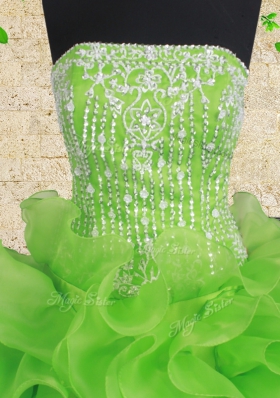 Adorable Quinceanera Dresses Military Ball and Sweet 16 and Quinceanera and For with Beading and Ruffles Strapless Sleeveless Lace Up