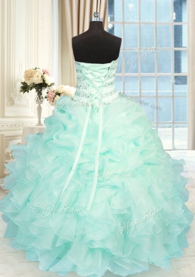 Beading and Ruffles Quince Ball Gowns Apple Green Lace Up Sleeveless Floor Length