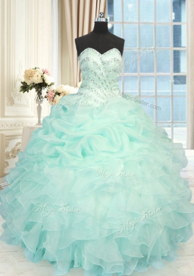 Beading and Ruffles Quince Ball Gowns Apple Green Lace Up Sleeveless Floor Length