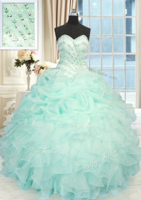 Beading and Ruffles Quince Ball Gowns Apple Green Lace Up Sleeveless Floor Length