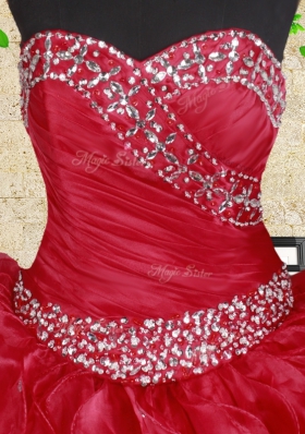 Beautiful Red Quince Ball Gowns Military Ball and Sweet 16 and Quinceanera and For with Beading and Ruffles Sweetheart Sleeveless Lace Up